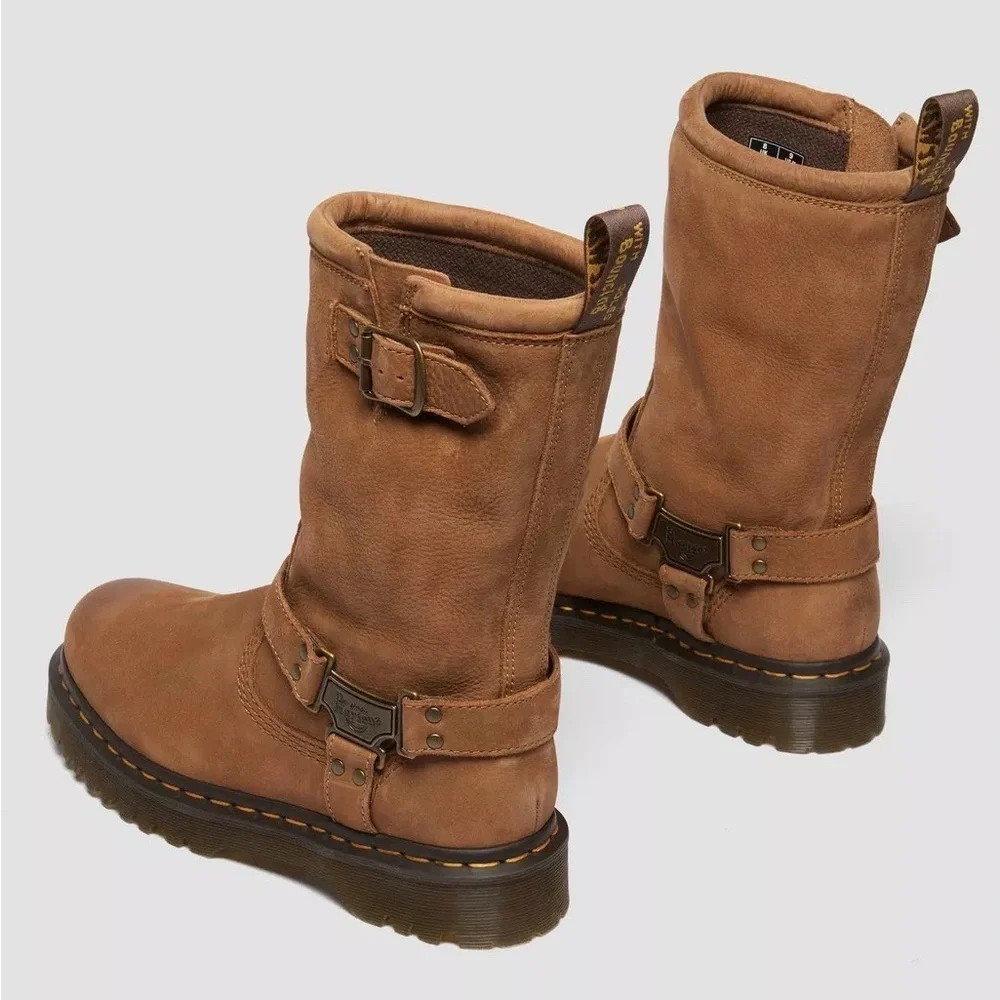 Dr. Martens Women's Brown Leather Harness Mid-Calf Boot